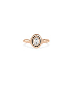 Oval bubble set solitaire diamond pinky ring in 14K rose gold