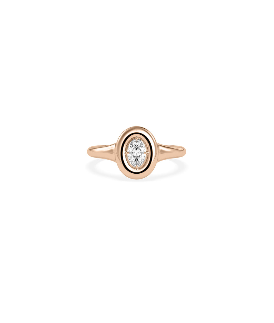 Oval bubble set solitaire diamond pinky ring in 14K rose gold