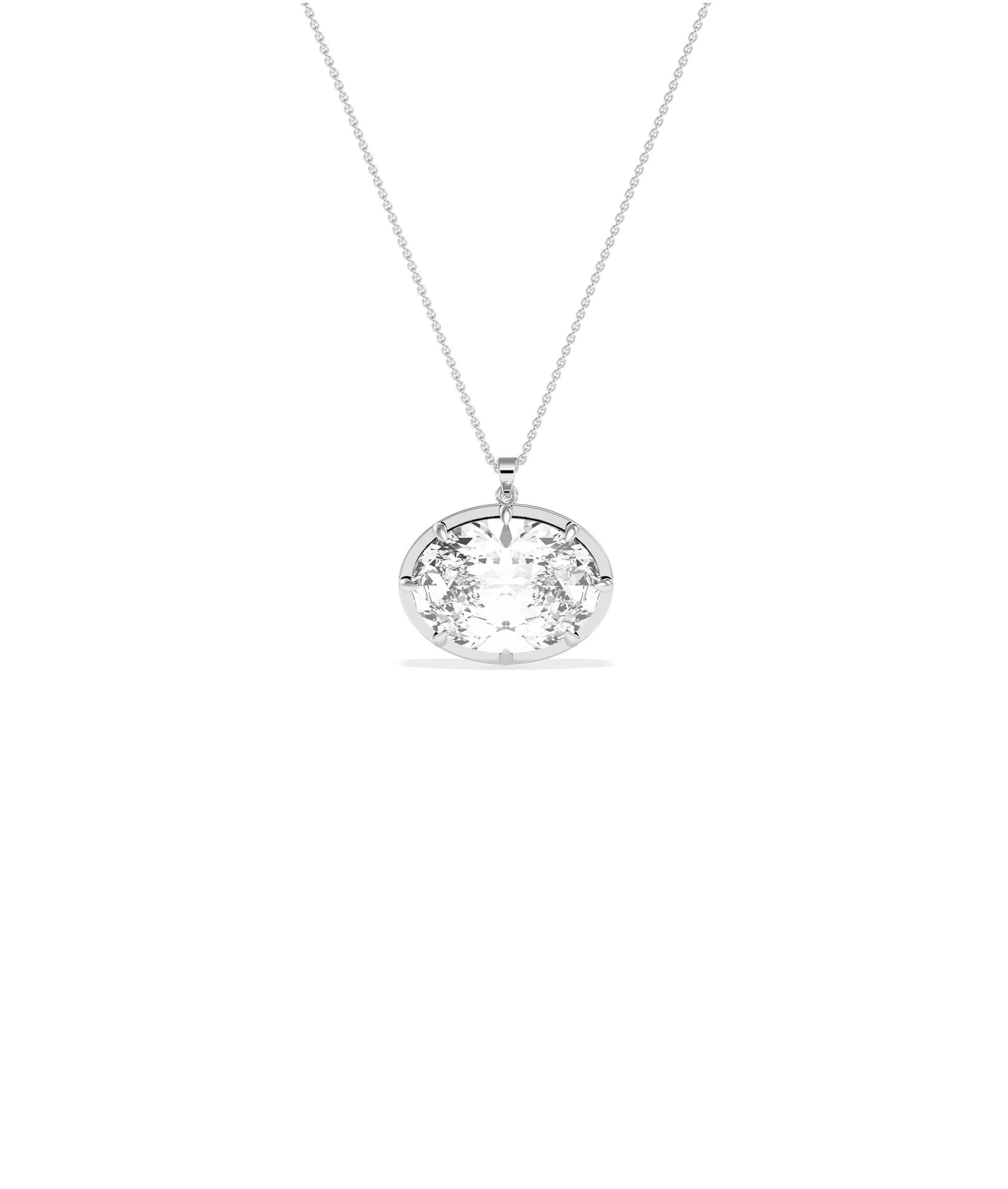 Large oval faceted crystal pendant on a delicate white gold cable chain necklace
