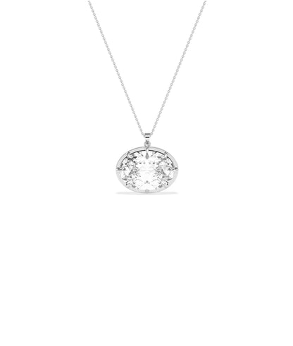 Large oval faceted crystal pendant on a delicate white gold cable chain necklace