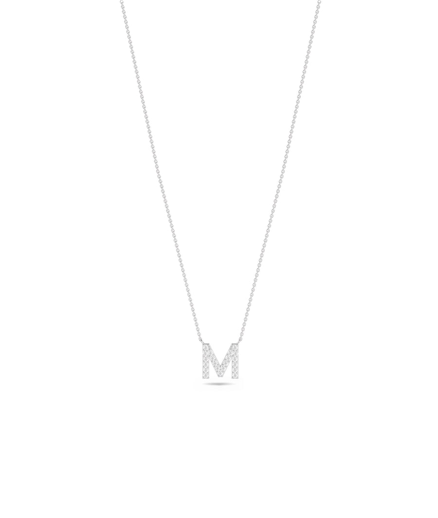 Pave diamond initial necklace in 14K solid white gold