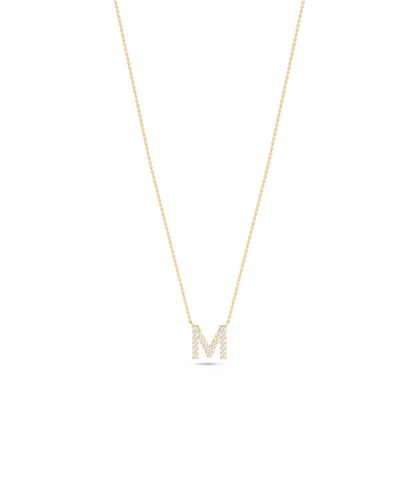 Pave diamond initial necklace in 14K solid yellow gold
