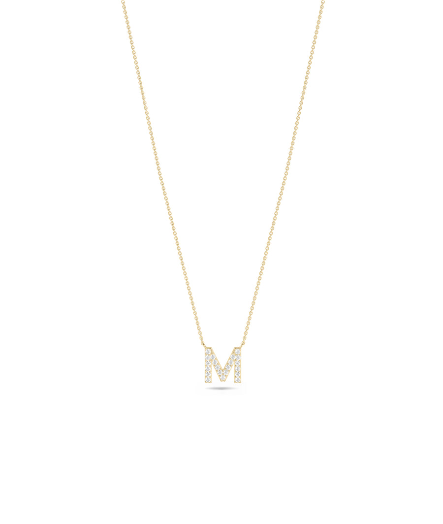 Pave diamond initial necklace in 14K solid yellow gold