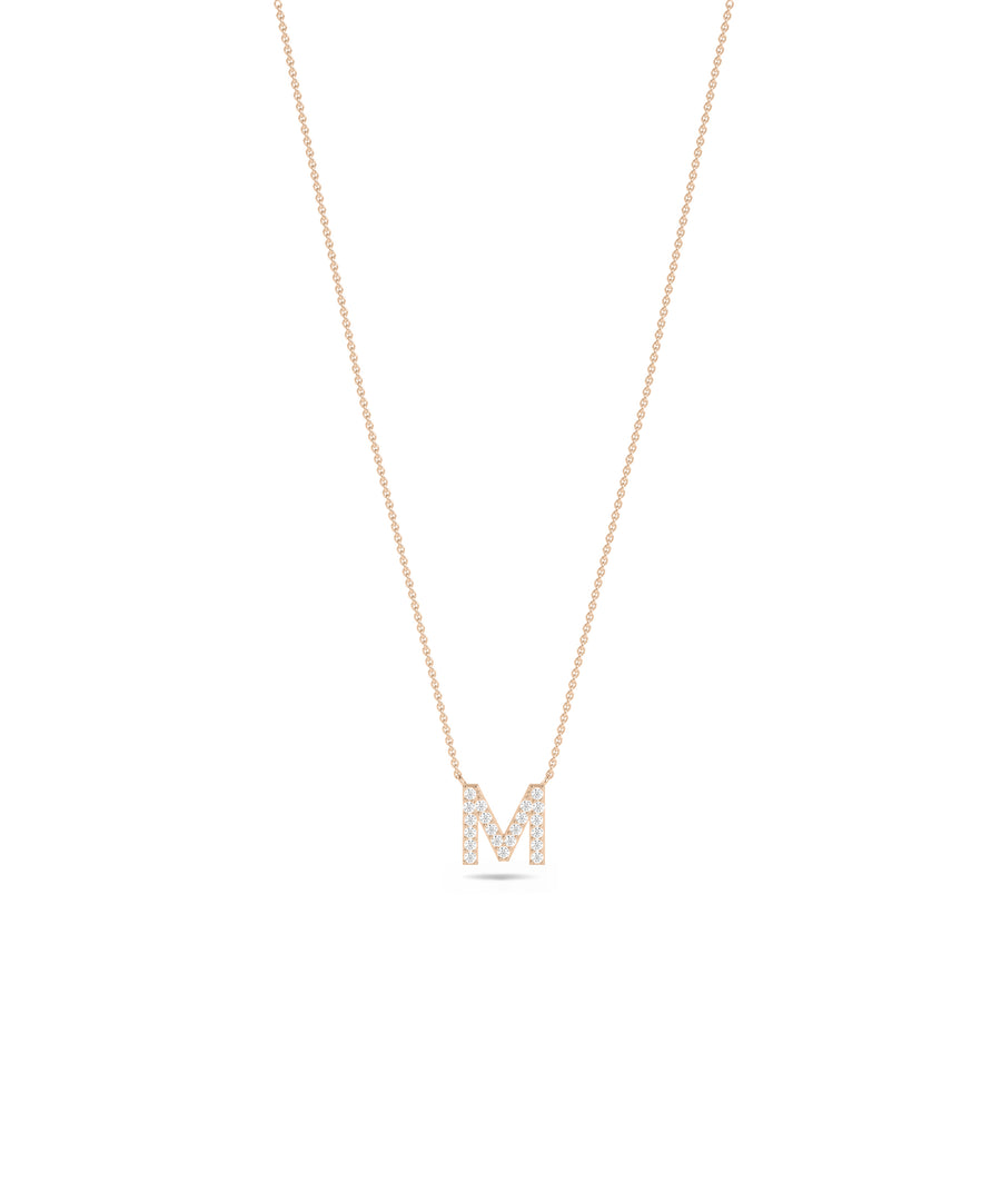 Pave diamond initial necklace in 14K rose gold