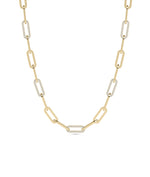 Pave diamond paper clip necklace in 14K solid yellow gold