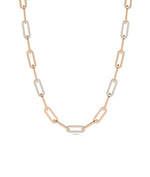 Pavé diamond paper clip necklace in 14K rose gold