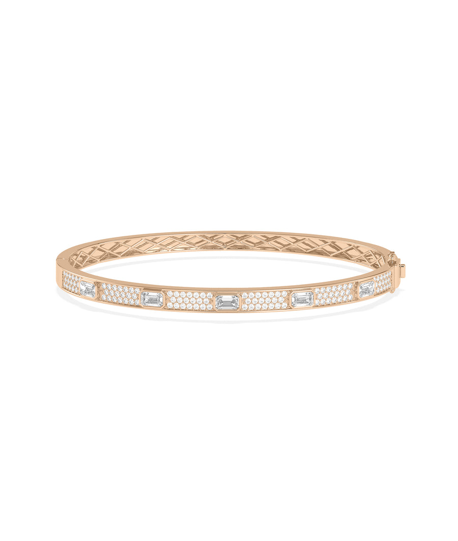 Pavé diamond station bangle bracelet in 14K rose gold