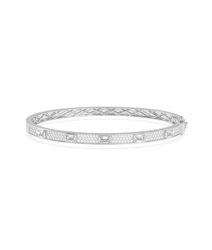 Pavé diamond station bangle bracelet in 14K white gold
