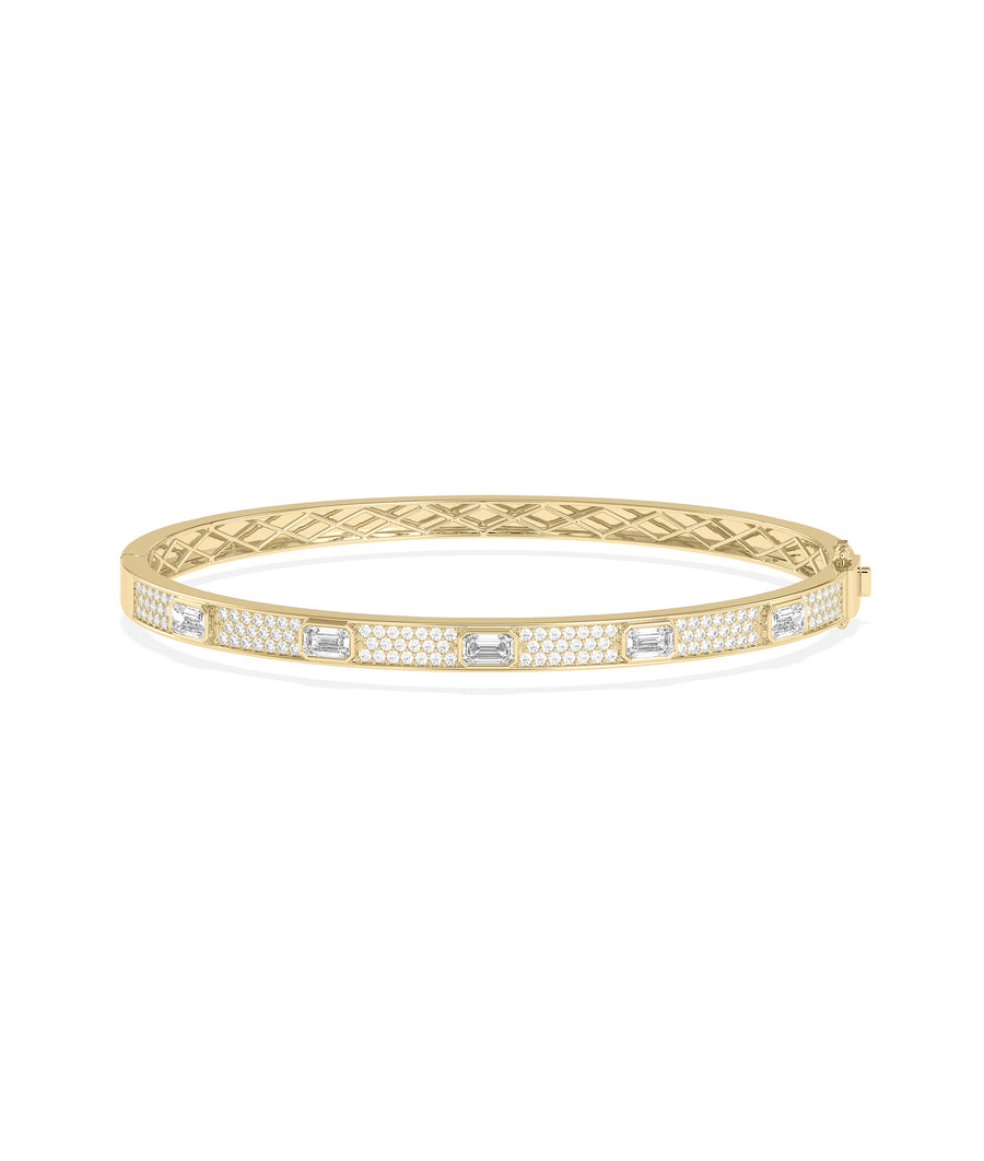 Pavé diamond station bangle bracelet in 14K yellow gold