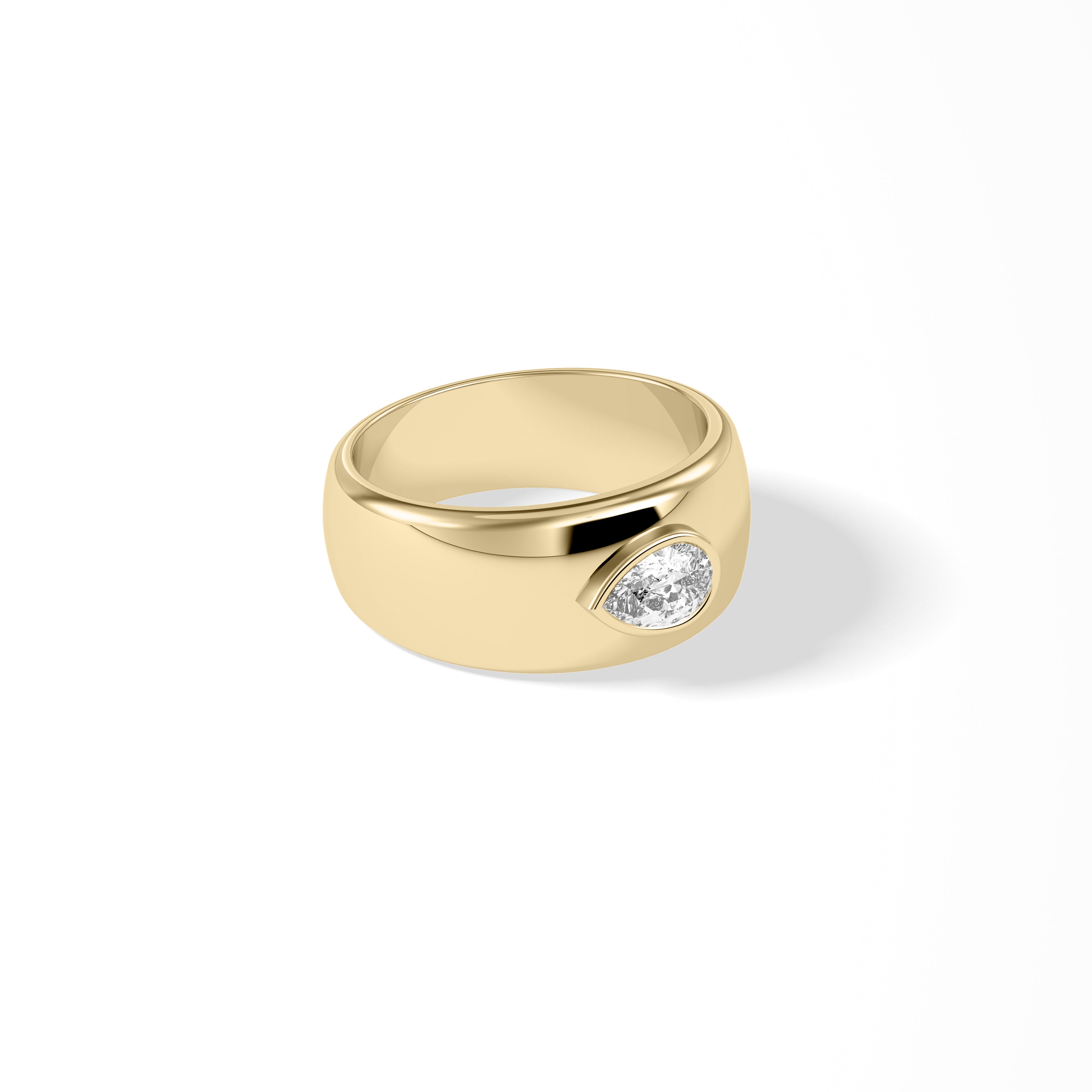 Pear bezel solitaire lab diamond band ring in yellow gold side view