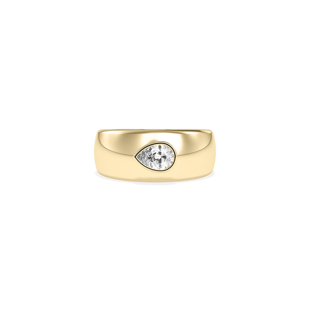 Yellow gold bezel solitaire round lab diamond band ring front view