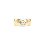 Yellow gold bezel solitaire round lab diamond band ring front view