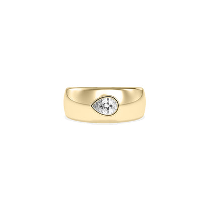 Yellow gold bezel solitaire round lab diamond band ring front view