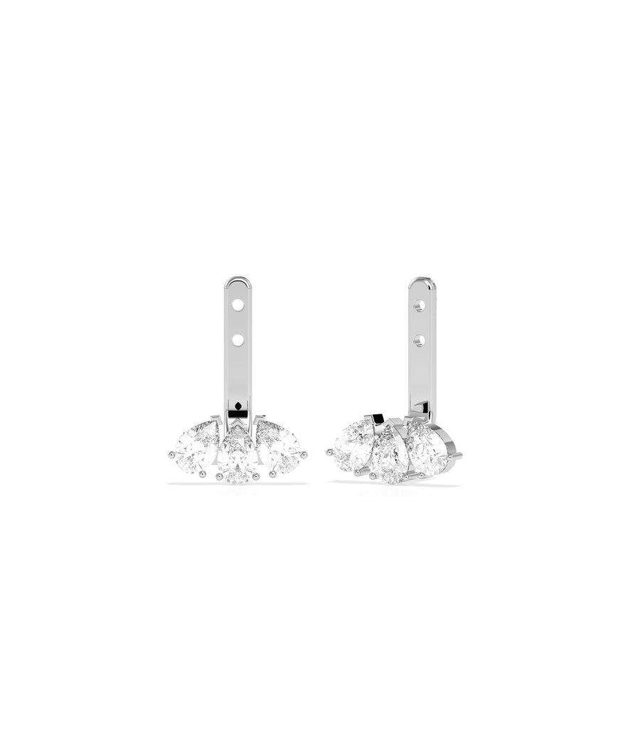 Pear cluster ear jackets in white gold with prong set diamonds
