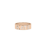 Personalized diamond name band ring in rose gold custom design