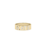 Personalized diamond name band ring in yellow gold custom design