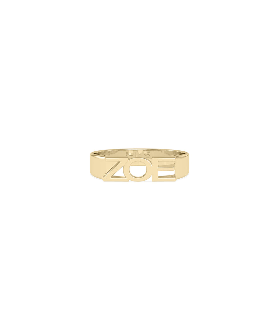 Personalized yellow gold initial band ring in 14K solid gold