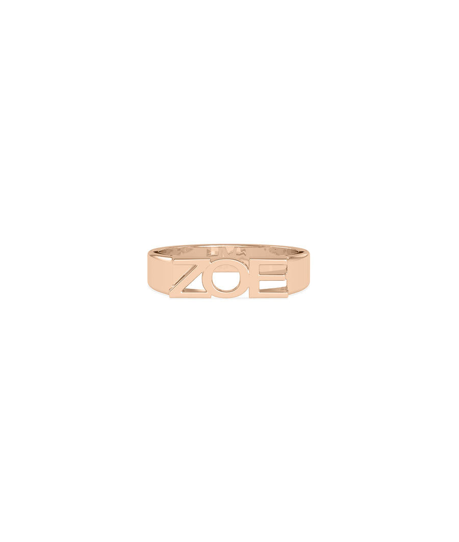 Personalized rose gold initial band ring in solid gold