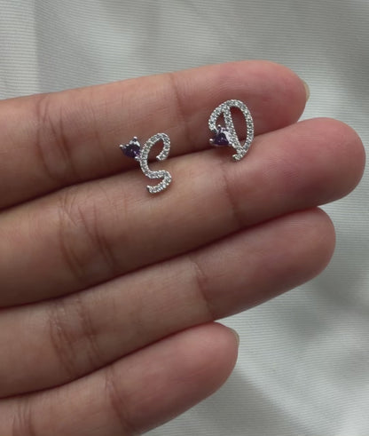 Diamond Initial with Solitaire Stud Earrings