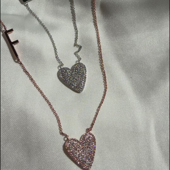 Diamond Sunken Heart Initial worn necklace display