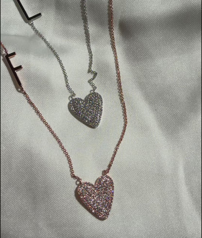 Diamond Sunken Heart Initial worn necklace display