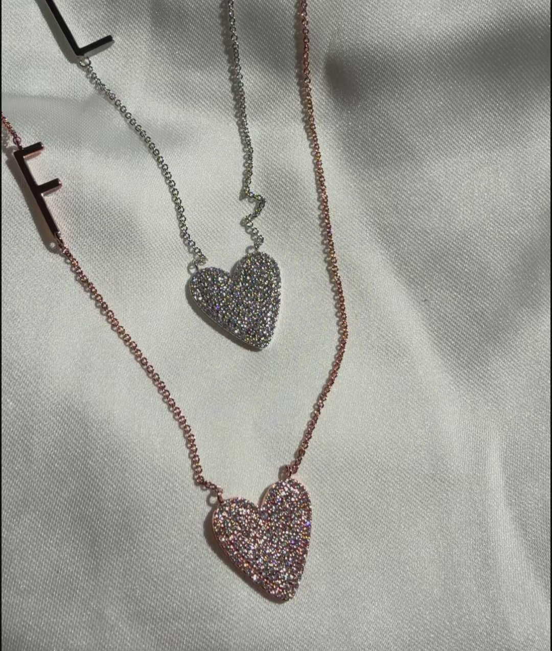 Diamond Sunken Heart Initial worn necklace display