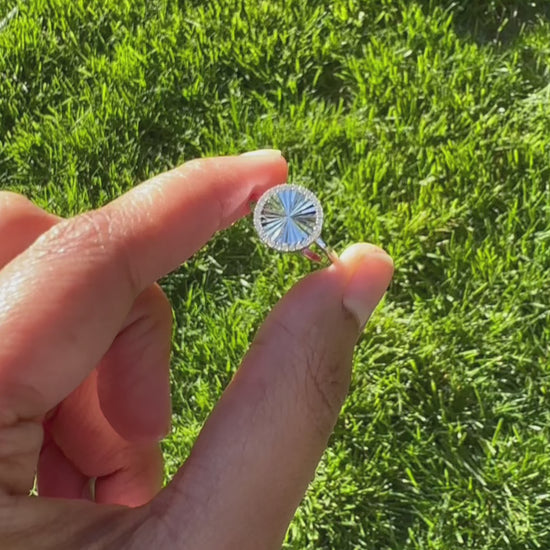 Fluted Circle Ring styled on jewelry display with elegant presentation