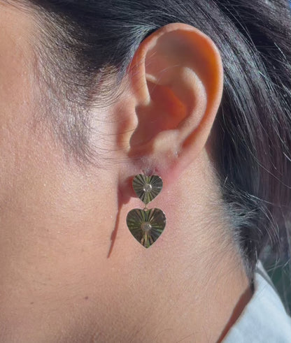 Diamond Solitaire Fluted Heart Shape Dangle Earring