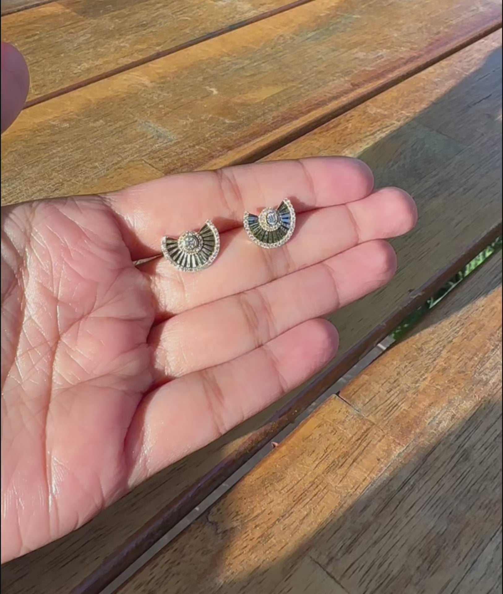 Diamond Gold Fan Stud Earrings