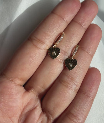 Diamond Hoop Earring with Fluted Heart Dangle