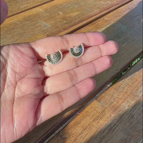 Art Deco fan earrings diamond accents fashion presentation