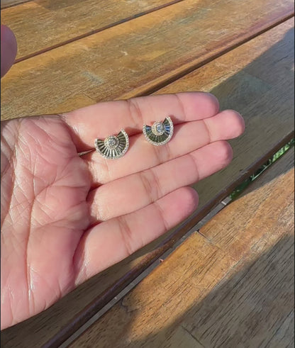 Art Deco fan earrings diamond accents fashion presentation