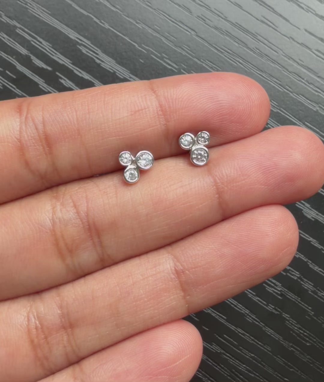 3 Stone Diamond Stud Earrings