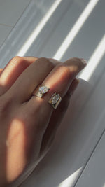 Open band pear marquise lab diamond ring in 14K gold