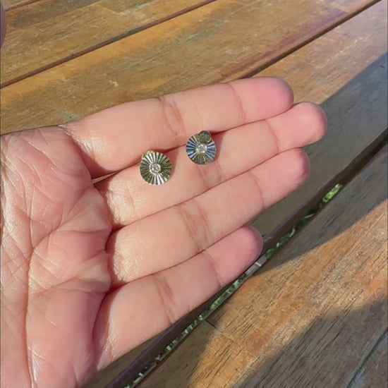 Textured disc stud earrings diamond solitaire fashion presentation