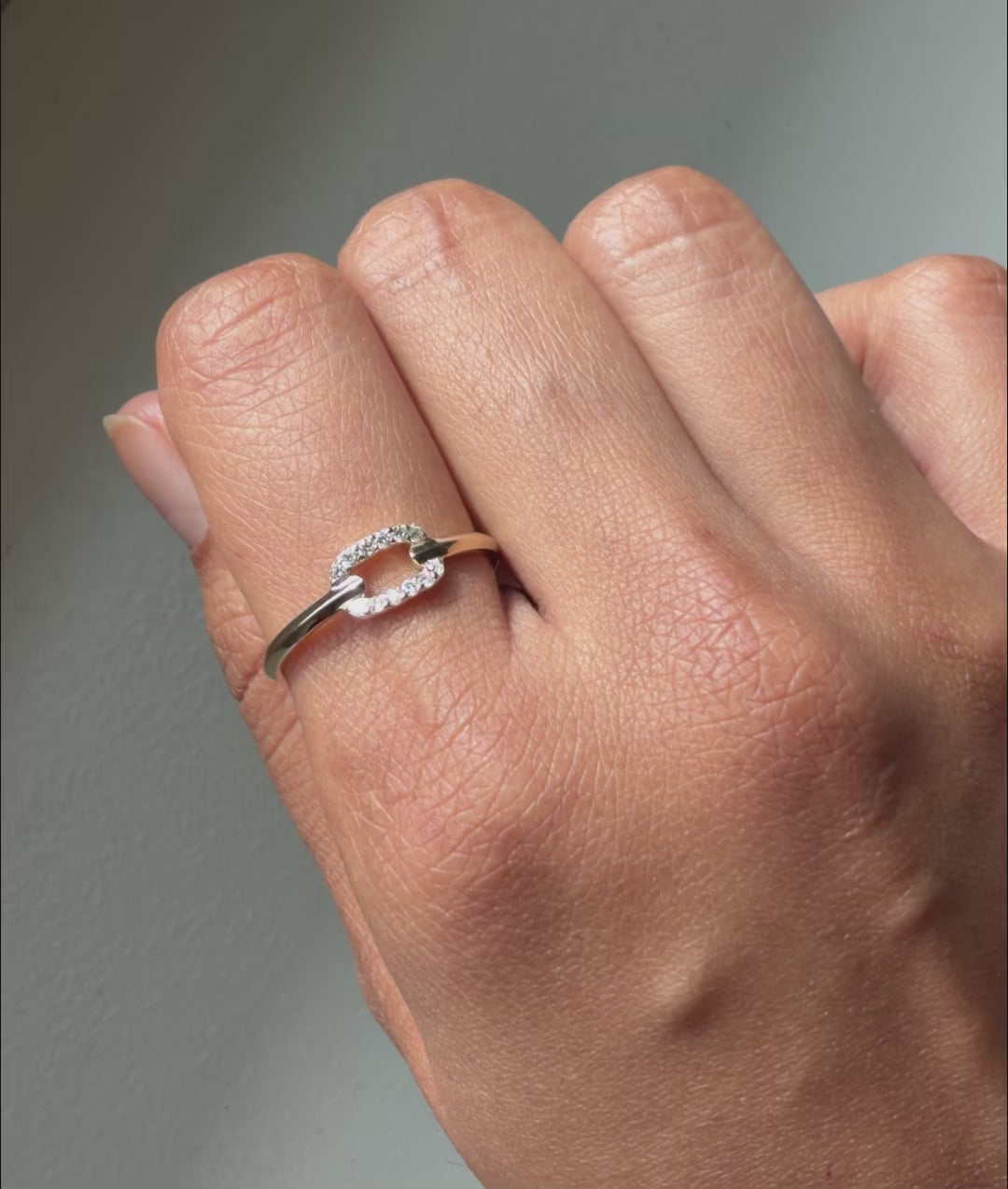 Closeup of Diamond Link Band Ring showing chain-link texture and diamond placement