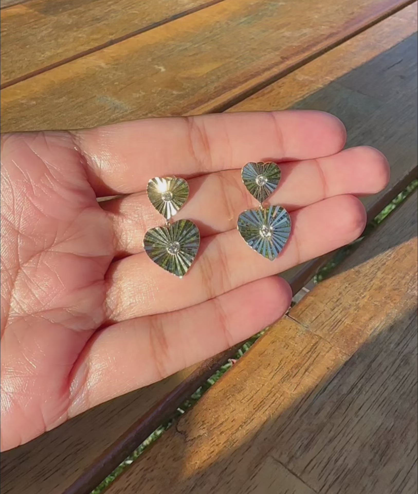 Diamond Solitaire Fluted Heart Shape Dangle Earring