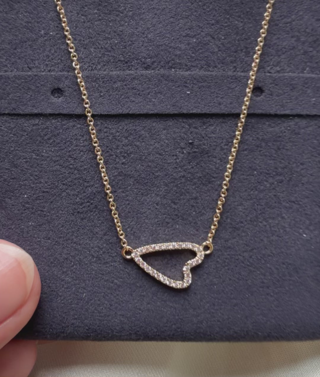 Abstract Diamond Pave Heart Outline Necklace