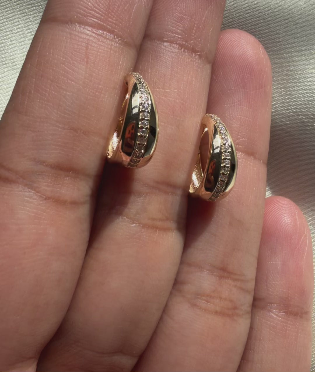 Diamond Line Dome Hoop Earring