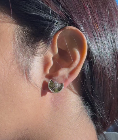 Diamond Gold Fan Stud Earrings