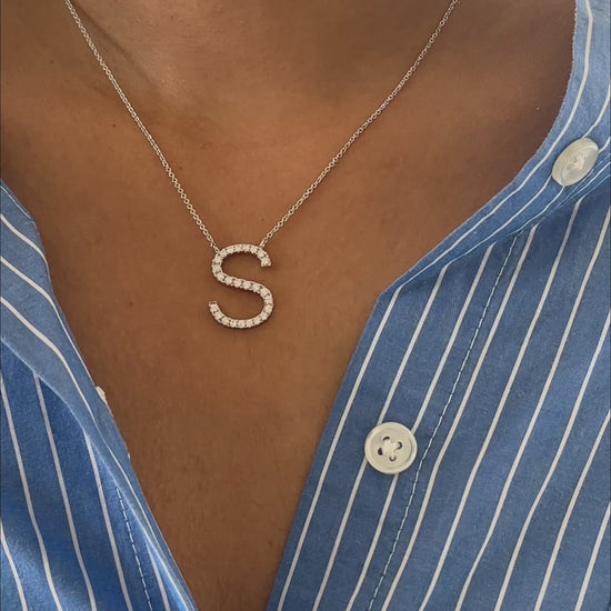 Custom Diamond Letter Initial worn necklace display