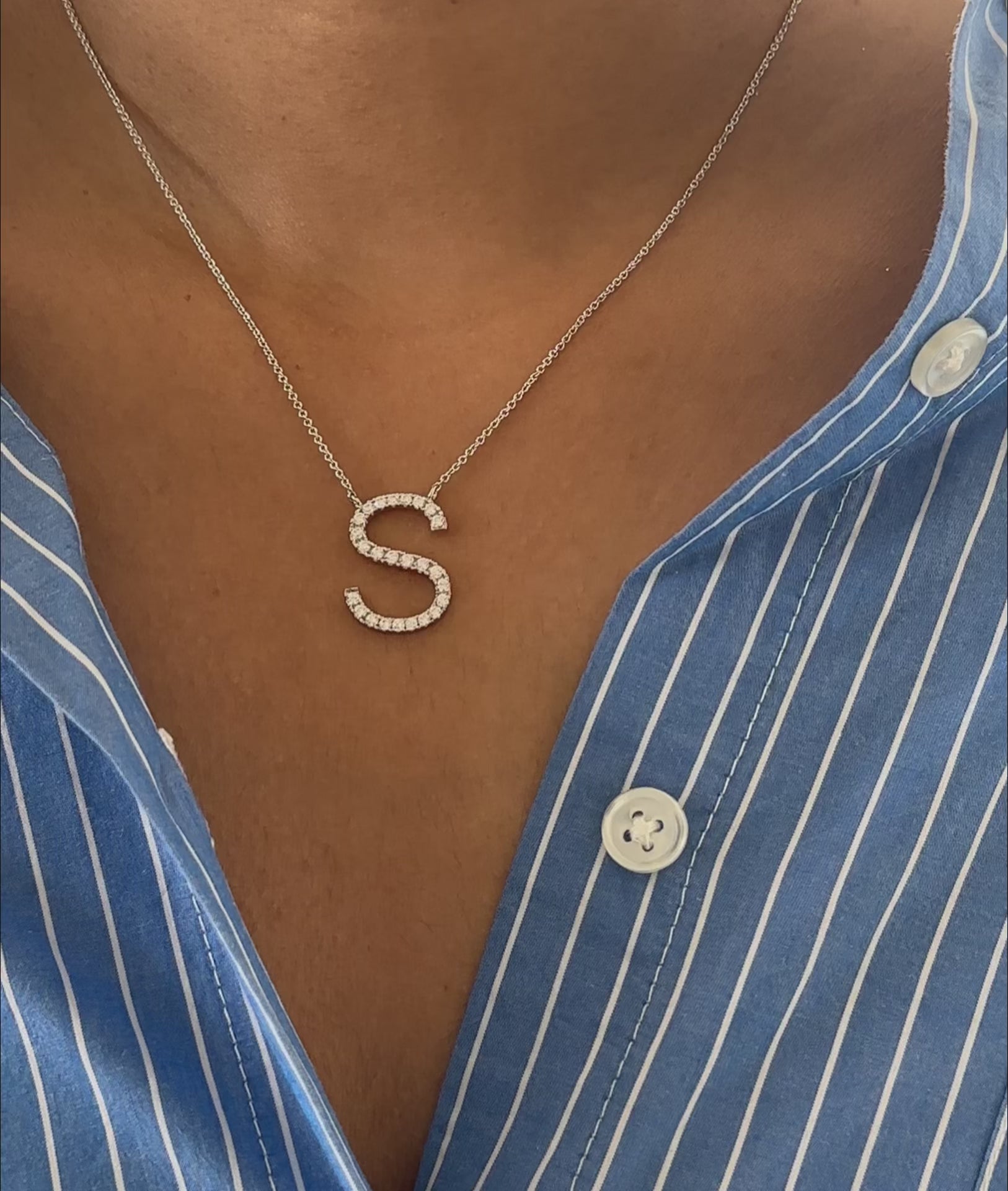 Custom Diamond Letter Initial worn necklace display
