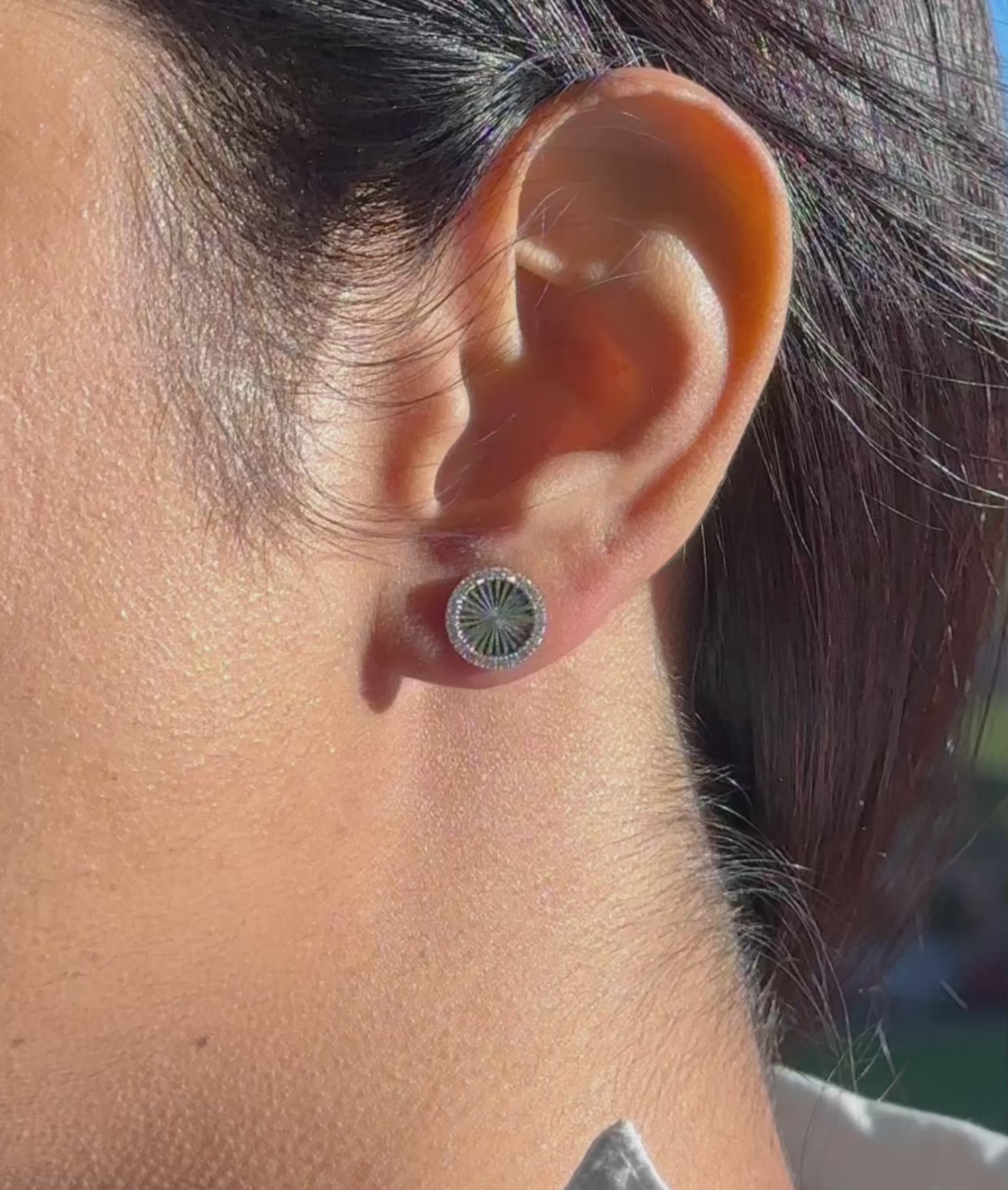 Fluted Circle Stud Earrings Diamond Gold Studs