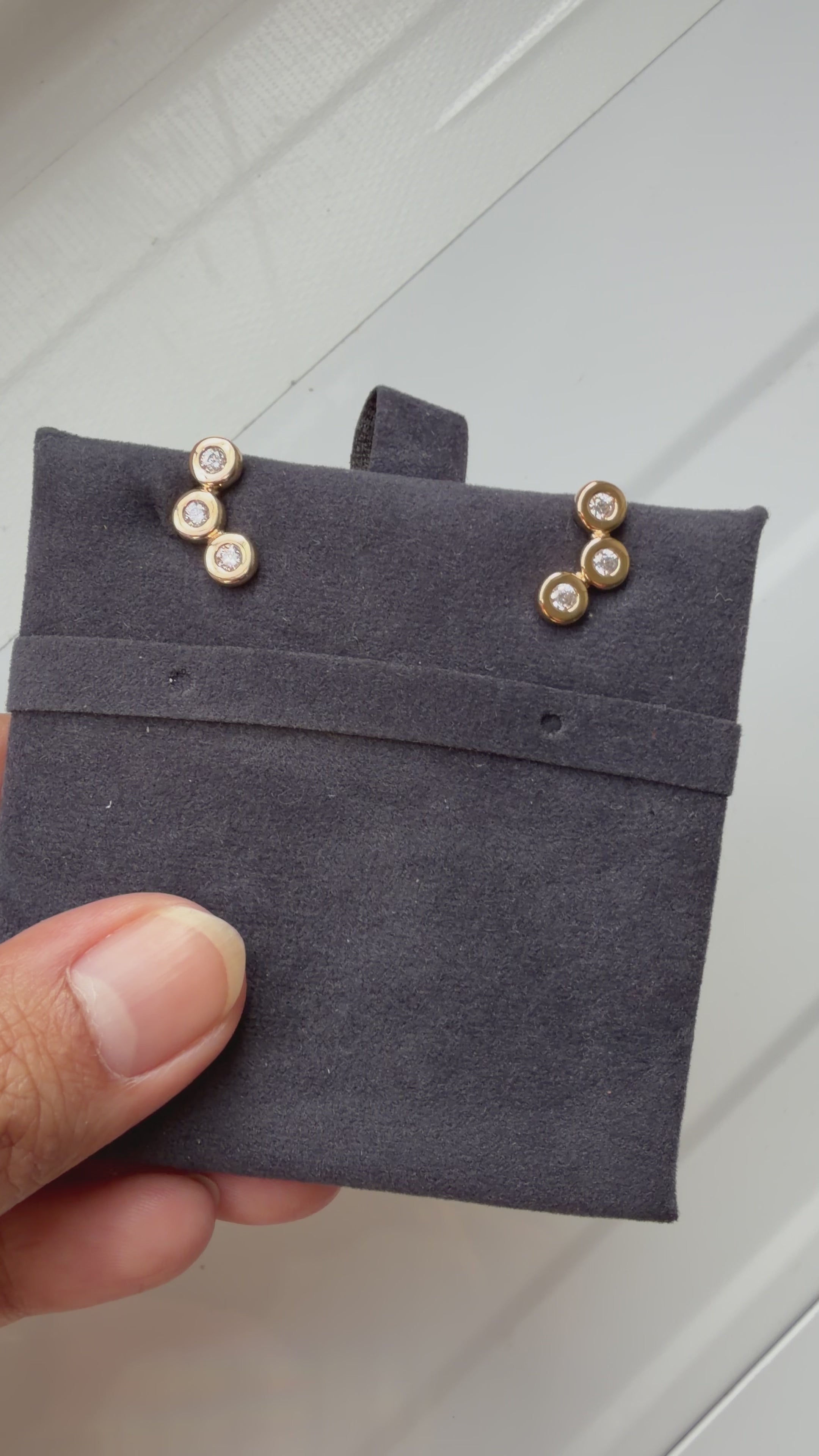 STERLING SILVER Bubble Three-Stone Chevron Lab Diamond Stud Earrings