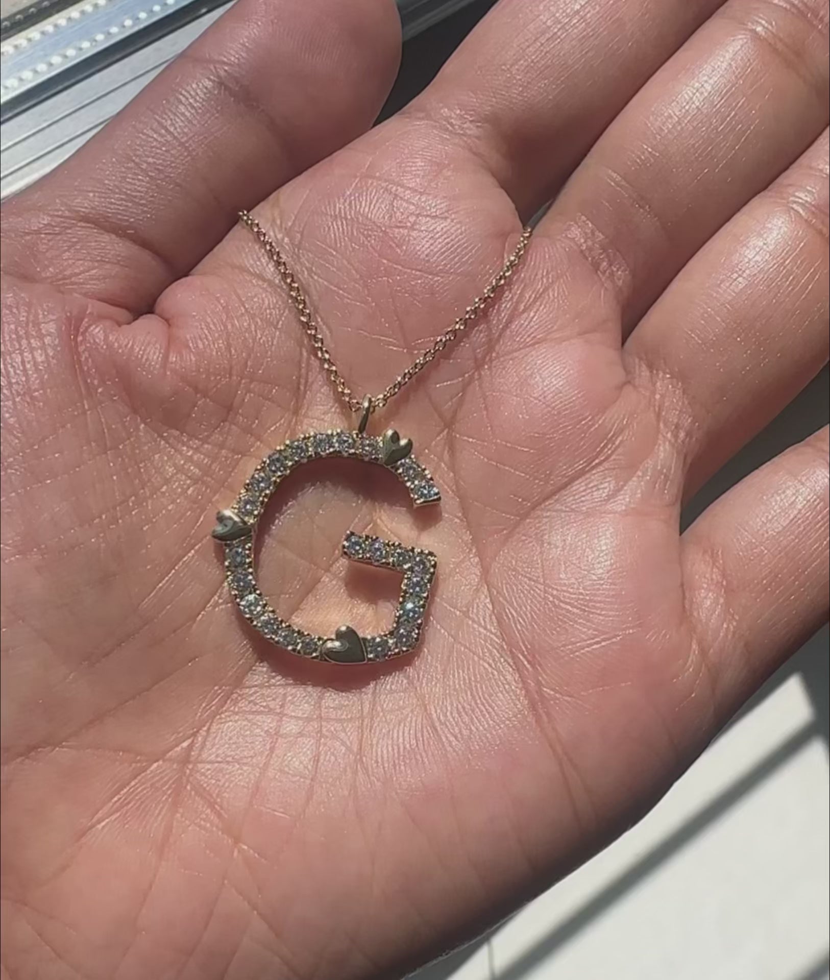 Back view showing solid gold construction of Initial with Heart Charm