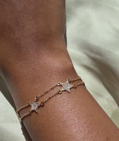 Diamond Star Pave with 2 Row Cable Chain Bracelet