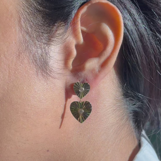 Heart dangle earrings solitaire studs fashion presentation