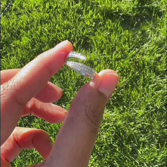 Diamond Pave Fluted Bypass Ring showing crossover styling