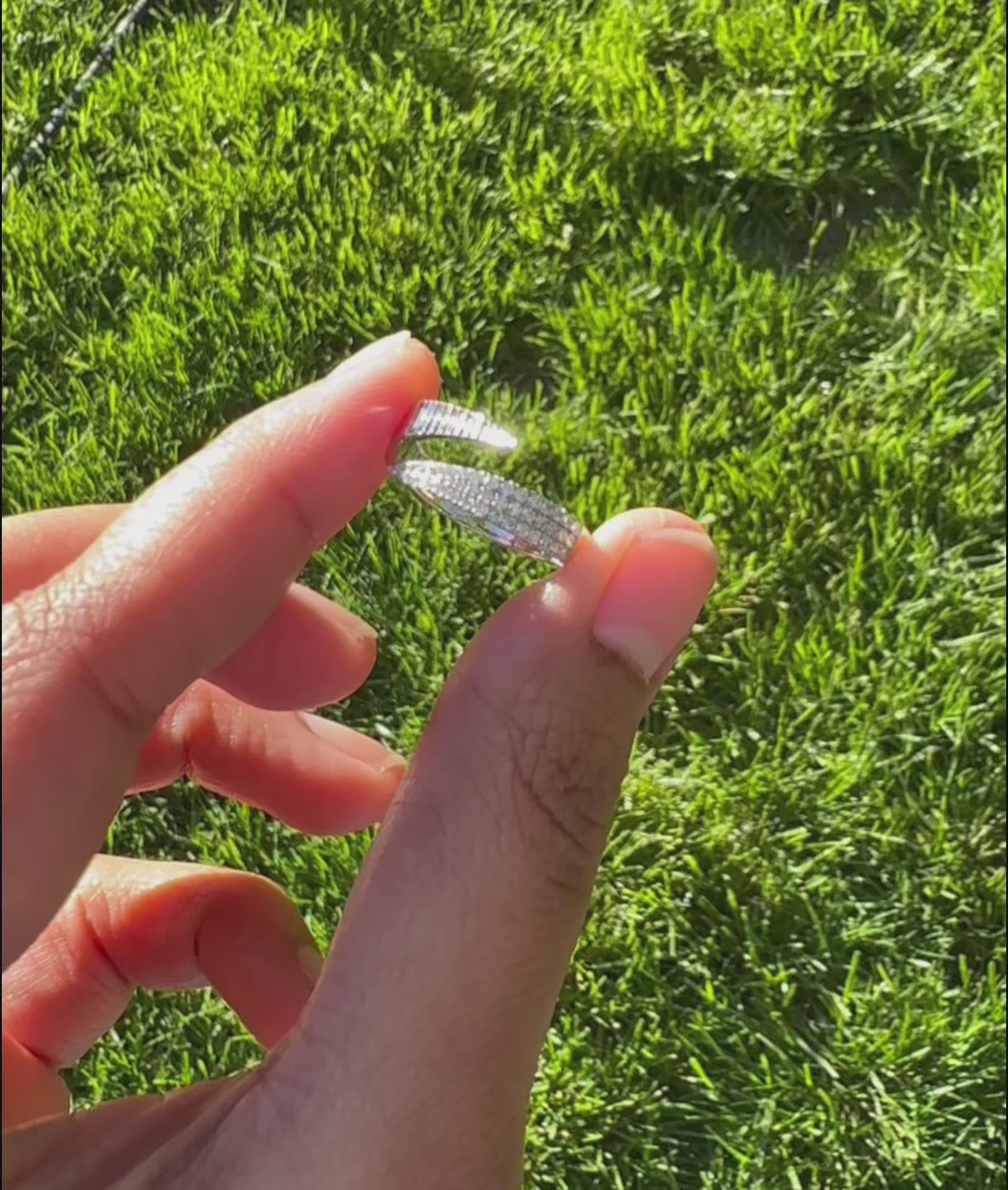 Diamond Pave Fluted Bypass Ring showing crossover styling