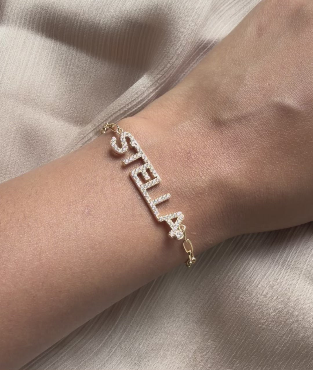 Custom Diamond Pave Name Paper Clip Bracelet